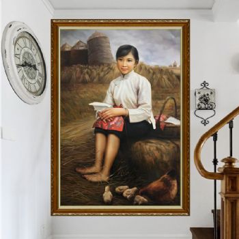 纯手工手绘油画中式油画远方的来信乡村风景