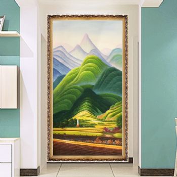 手绘油画山水风景油画客厅玄关装饰画定制油画竖版