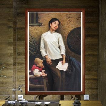 纯手工手绘油画中式油画客厅壁炉玄关装饰挂画远方的来信