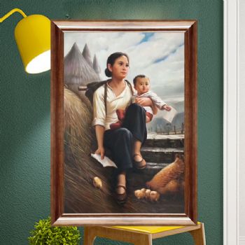 纯手工手绘油画中式油画客厅壁炉玄关装饰挂画远方的来信