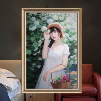 纯手绘手工 人物肖像油画 朝鲜油画 女孩 美女 适合家庭挂画 酒店挂画 会所挂画