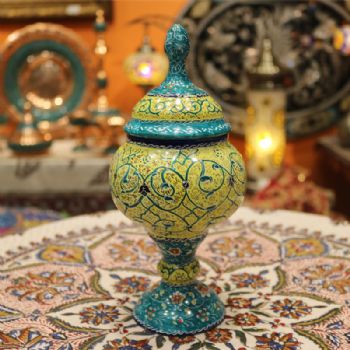 伊朗传统铜胎珐琅工艺A糖罐20CM伊朗纯手工米娜mina盘子made in Iran