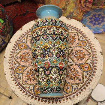 高端精致花瓶30CM伊朗纯手工陶瓷mina米娜made in Iran手工 工艺品 伊朗 中东 铜胎珐琅