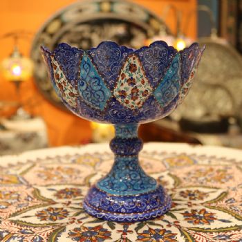 莲花果盘伊朗传统铜胎珐琅工艺15CM伊朗纯手工米娜mina摆件made in Iran