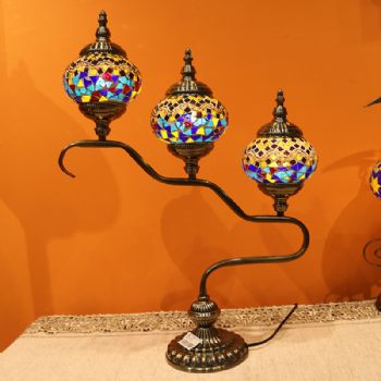 三头灯伊朗彩色玻璃艺术灯风格特异置与家里必吸引眼球手工 工艺品 伊朗 中东 铜胎珐琅