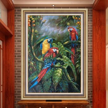 热带雨林风情手绘油画客厅玄关装饰画餐厅挂画里约大冒险金刚鹦鹉