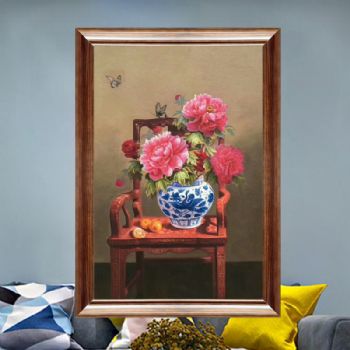 纯手绘油画花卉客厅玄关古典花卉中式油画书房卧室餐厅花瓶装饰画挂画壁画