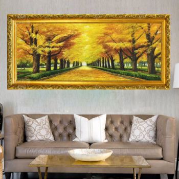 纯手绘手工 黄金大道 一片金黄 中式油画 家庭挂画 酒店挂画 办公室挂画