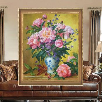 手绘油画欧式花卉美式壁画客厅玄关挂画酒店挂画