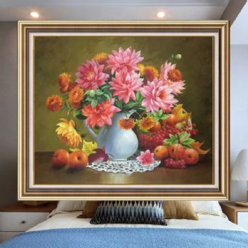 手绘油画欧式花卉美式壁画客厅玄关挂画