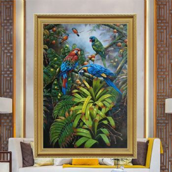 热带雨林风情手绘油画客厅玄关装饰画餐厅挂画里约大冒险金刚鹦鹉B