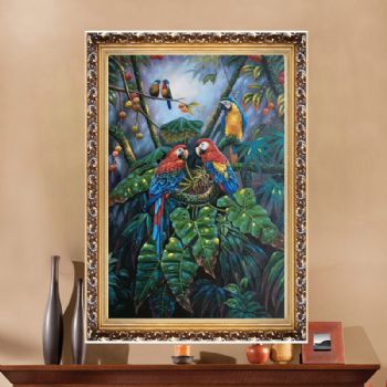 热带雨林风情手绘油画客厅玄关装饰画餐厅挂画里约大冒险金刚鹦鹉C