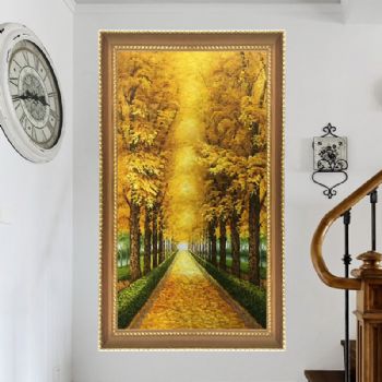 纯手绘手工 黄金大道 一片金黄 中式油画 家庭挂画 酒店挂画 办公室挂画