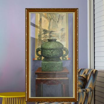 高端精品油画一言九鼎古典中式客厅玄关装饰画青铜器手绘油画