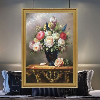 手绘油画欧式花卉美式壁画客厅玄关挂画B
