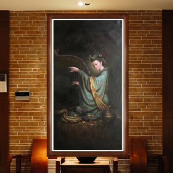 纯手绘客厅玄关卧室有框装饰油画宗教敦煌壁画飞天美女