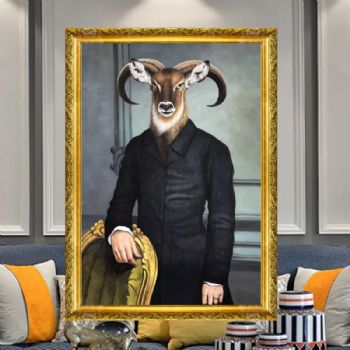 纯手绘手工 现代油画艺术 羊头人身油画 家庭挂画 酒店挂画 办公室挂画A