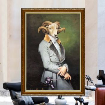 纯手绘手工 现代油画艺术 羊头人身油画 家庭挂画 酒店挂画 办公室挂画B