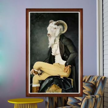 纯手绘手工 现代油画艺术 羊头人身油画 家庭挂画 酒店挂画 办公室挂画C