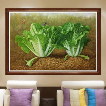 白菜布面手绘油画 寓意百财好运祝你百财到心想事成万事如意