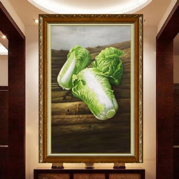 白菜布面手绘油画 寓意百财好运祝你百财到心想事成万事如意