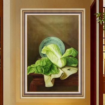 白菜布面手绘油画 寓意百财好运祝你百财到心想事成万事如意