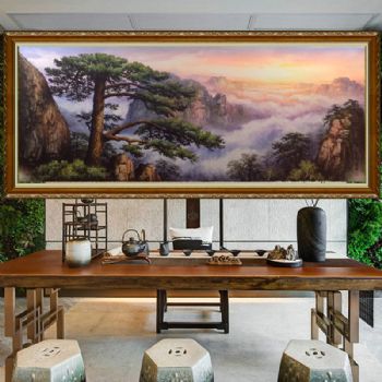 油画实力派名家 手绘油画 山水油画 高山迎客松 家庭挂画 办公室挂画 酒店挂画 A