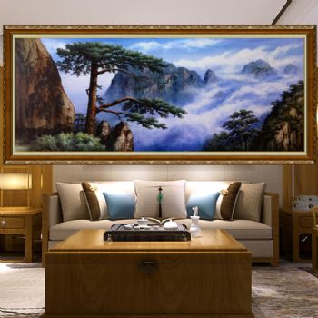 油画实力派名家 手绘油画 山水油画 高山迎客松 家庭挂画 办公室挂画 酒店挂画 D