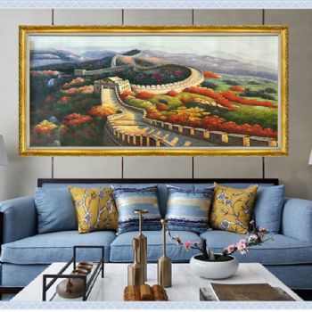 万里长城油画新中式山水风景餐厅墙画客厅装饰挂画走廊手绘 长城