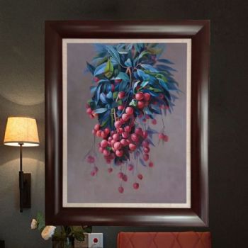 中式玄关挂画荔枝油画纯手绘手工作品客厅玄关书房挂画