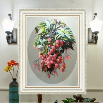 中式玄关挂画荔枝油画纯手绘手工作品客厅玄关书房挂画