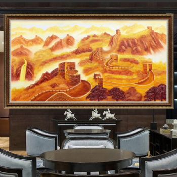 中式装饰画客厅办公室书房油画纯手绘山水风景 万里长城 D