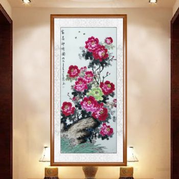 花鸟画国画名家手绘原创国色天香国画牡丹古韵桃木框实木框