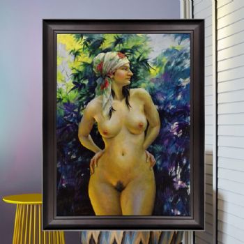 花头巾裸女实力艺术家滕戈原创油画支持合影支持作品与作者视频油画人体