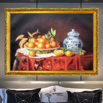 中式油画 客厅餐厅装饰画 青花瓷 手绘静物油画