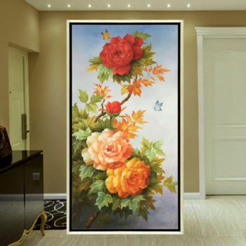 装饰画油画客厅挂画壁画餐厅 纯手绘手工 高贵花瓶花朵 线条框