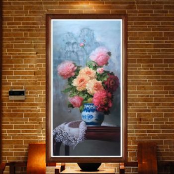 中式经典油画花卉纯手绘手工花瓶中式花卉客厅玄关挂画