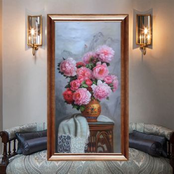 中式经典油画花卉纯手绘手工花瓶中式花卉客厅玄关挂画