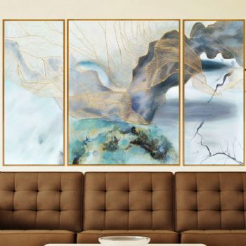 纯手绘抽象山水风景油画客厅玄关新中式挂画装饰画