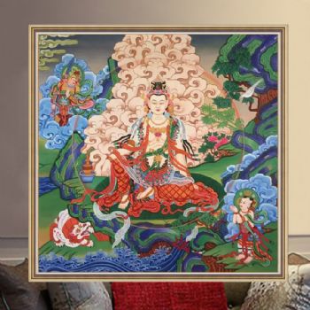 中式古典玄关佛堂书房竖版有框禅意藏式唐卡装饰画挂画