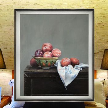 手绘油画玄关装饰画有框餐厅壁画卧室挂画古典水果静物