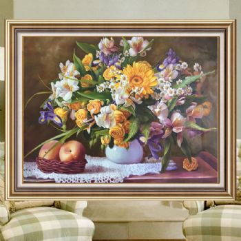 精品手绘油画玄关装饰画有框餐厅壁画卧室挂画古典水果静物花卉油画