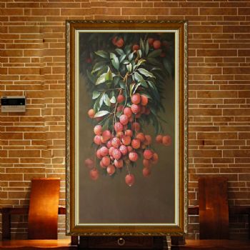 手绘油画玄关装饰画有框餐厅壁画卧室挂画古典水果静物荔枝