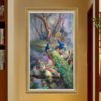 纯手绘手工 孔雀图 白头到老 高贵 聪明 自由 中式油画 家庭挂画 酒店挂画