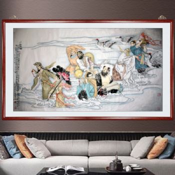 八仙过海,张惠斌的关门弟子温素洁原创人物画手绘,支持作品与画家合影视频百分百真迹