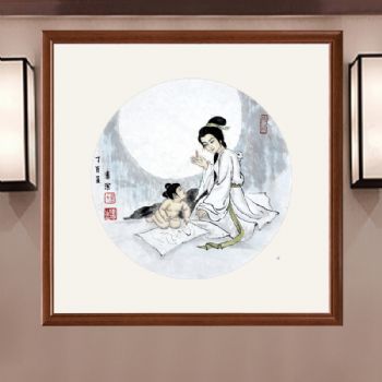 人物画母子情4张惠斌的关门弟子温素洁原创手绘,支持作品与画家合影视频百分百真迹