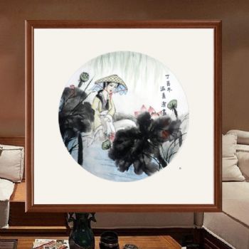 荷塘采莲,人物画张惠斌的关门弟子温素洁原创手绘,支持作品与画家合影视频百分百真迹