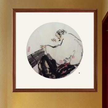 伯牙抚琴,张惠斌的关门弟子温素洁原创手绘,支持作品与画家合影视频百分百真迹人物画