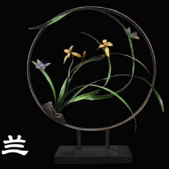 铜彩兰花铜艺高端精品铜雕