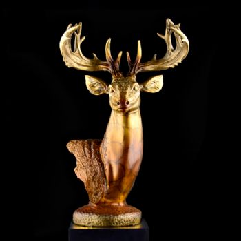 铜彩鹿头高端精品铜雕2.6KG铜雕塑 家居摆件 办公室软装黄铜